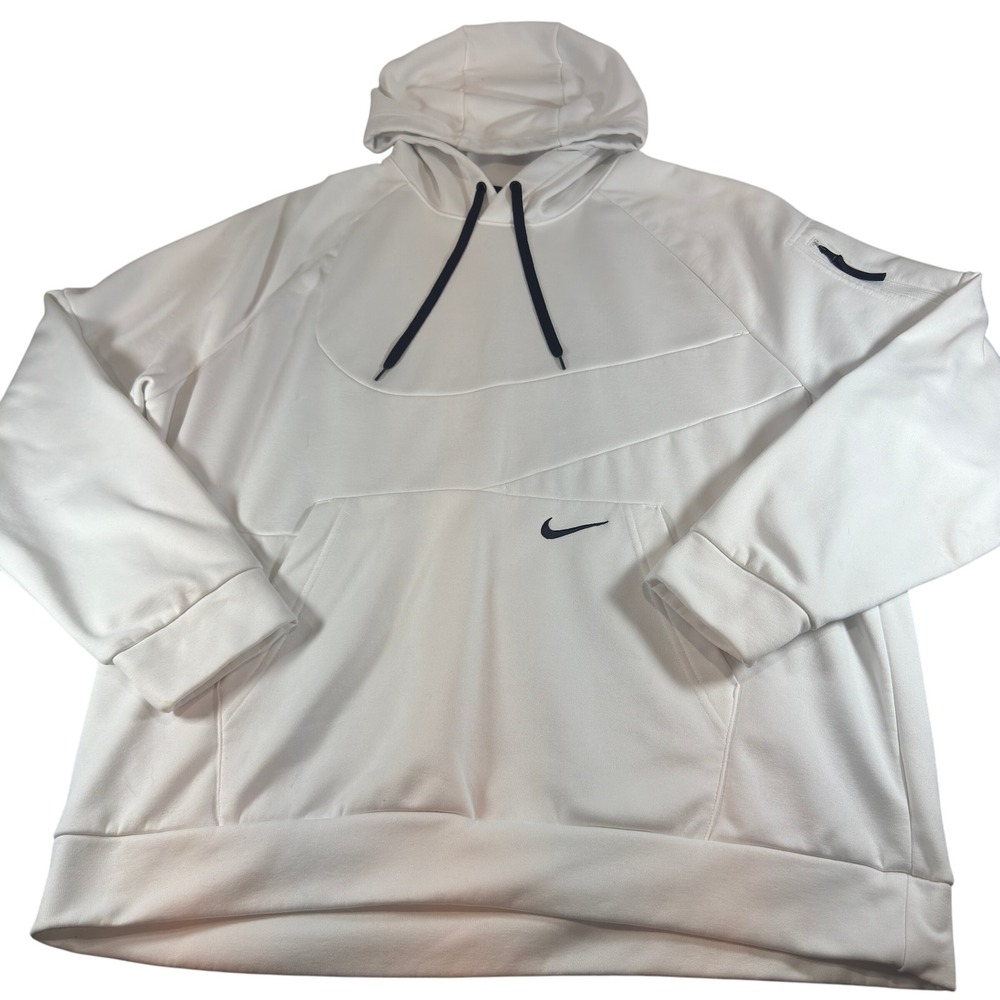 Nike Therma Fit White Big Swoosh Hoodie Pullover Men's XL Athletic